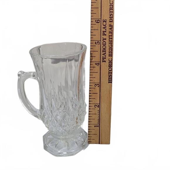 Lot of 4 Footed Coffee Tea Glass Mugs Crystal (?)  Diamond Pattern Stamped Italy